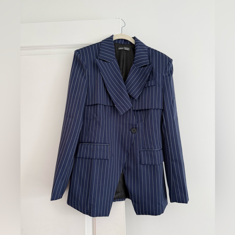 Dark Blue Pinstriped Blazer